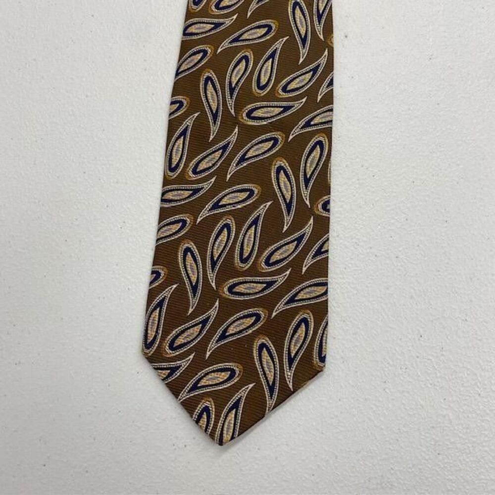 Robert Talbott Mens Silk Tie Brown Blue Paisley Hand Sewn Made USA (383-3.5)